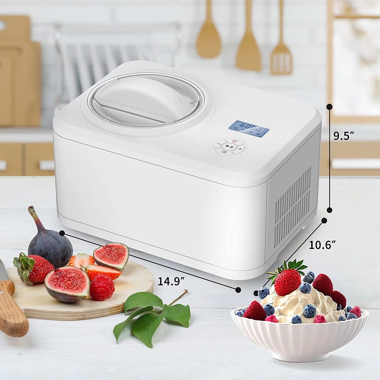 Auseo 1.5qt Ice Cream Maker with Compressor, Electric Automatic O883