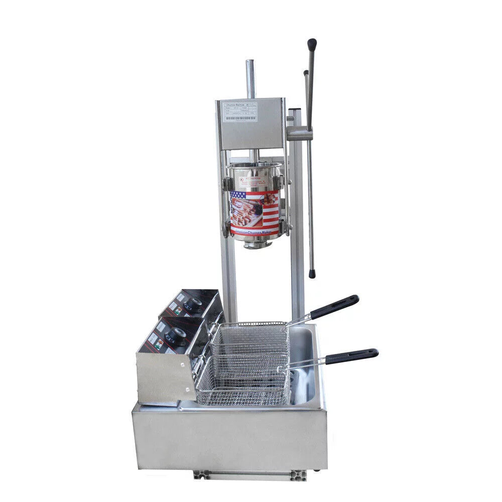 Miumaeov Churros Machine Manual Stainless Steel Vertical Sausage Stuffer with 12L Fryer G5601
