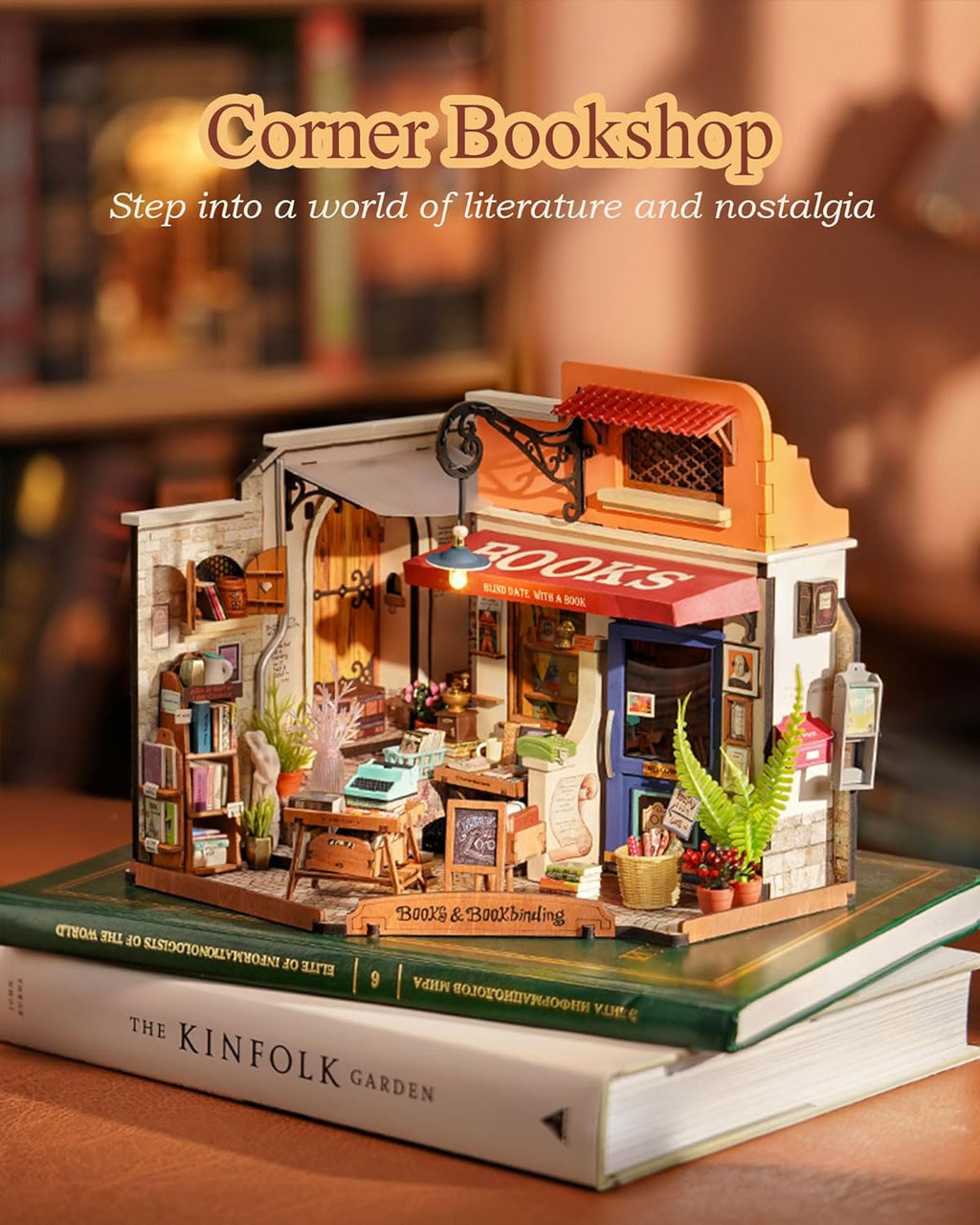 Rolife DIY Miniature House Kit 1:20 Scale Bookstore with LED Lights D629