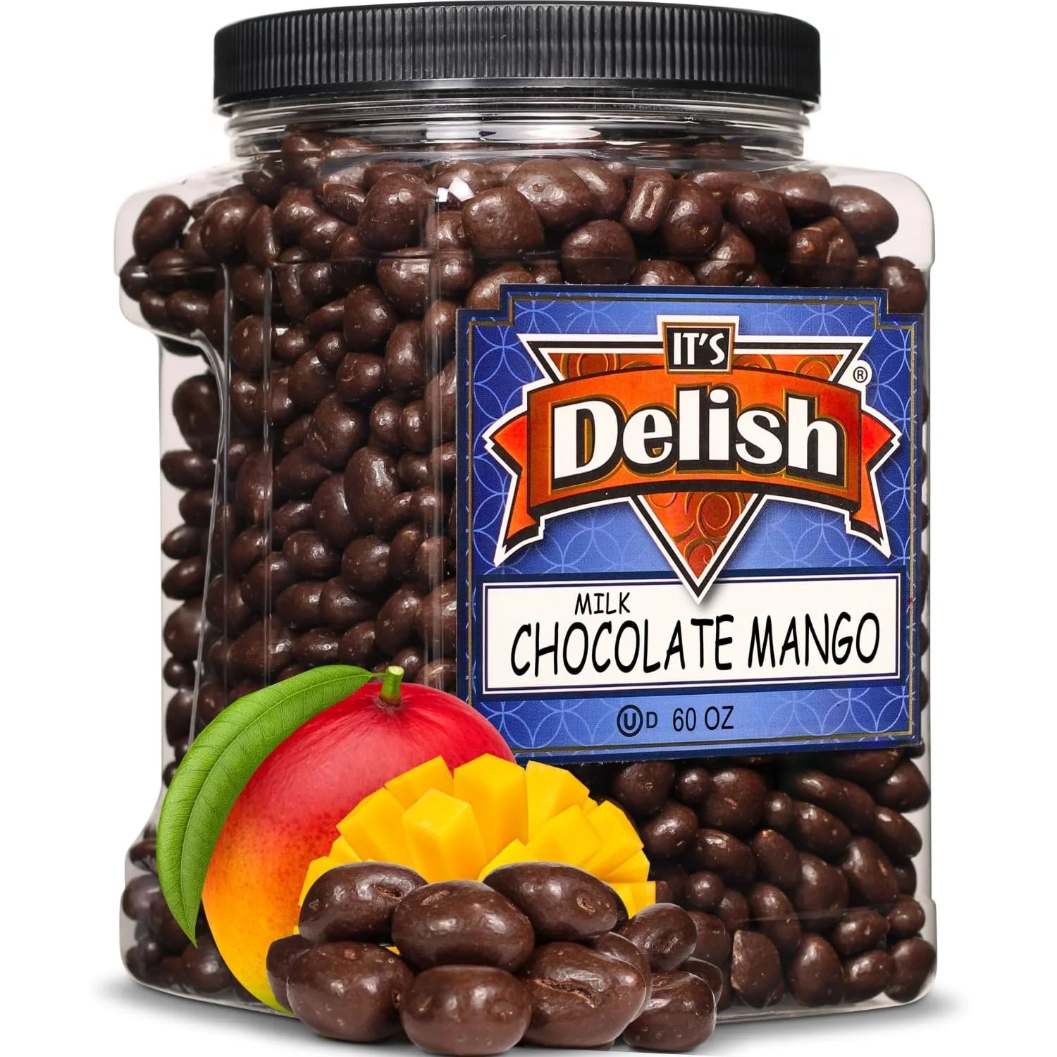 Milk Chocolate Covered Dried Mango by It's Delish, 60 OZ Jumbo Container  Gourmet Chocolate Covered Mango Bits Fruit Snacks Bulk Chocolate Candy Treats  Dairy, Kosher