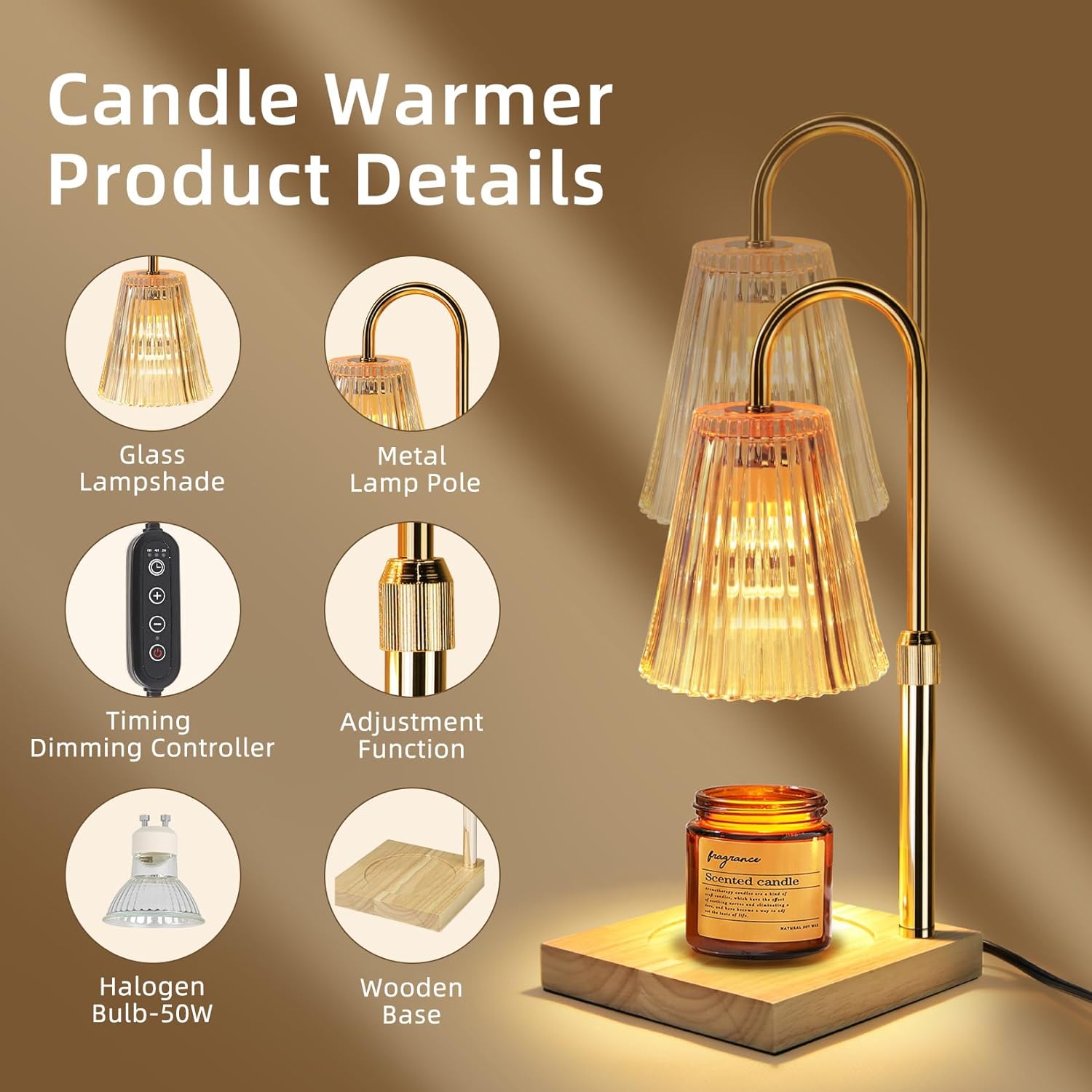 CHENBEN Candle Warmer Lamp, Dimmable with Timer, Champagne Gold B54363