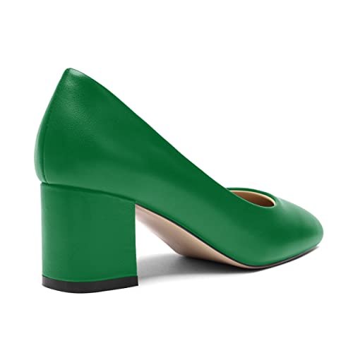 Women’s Matte Leather Slip On Chunky Low Heel Pumps E80602