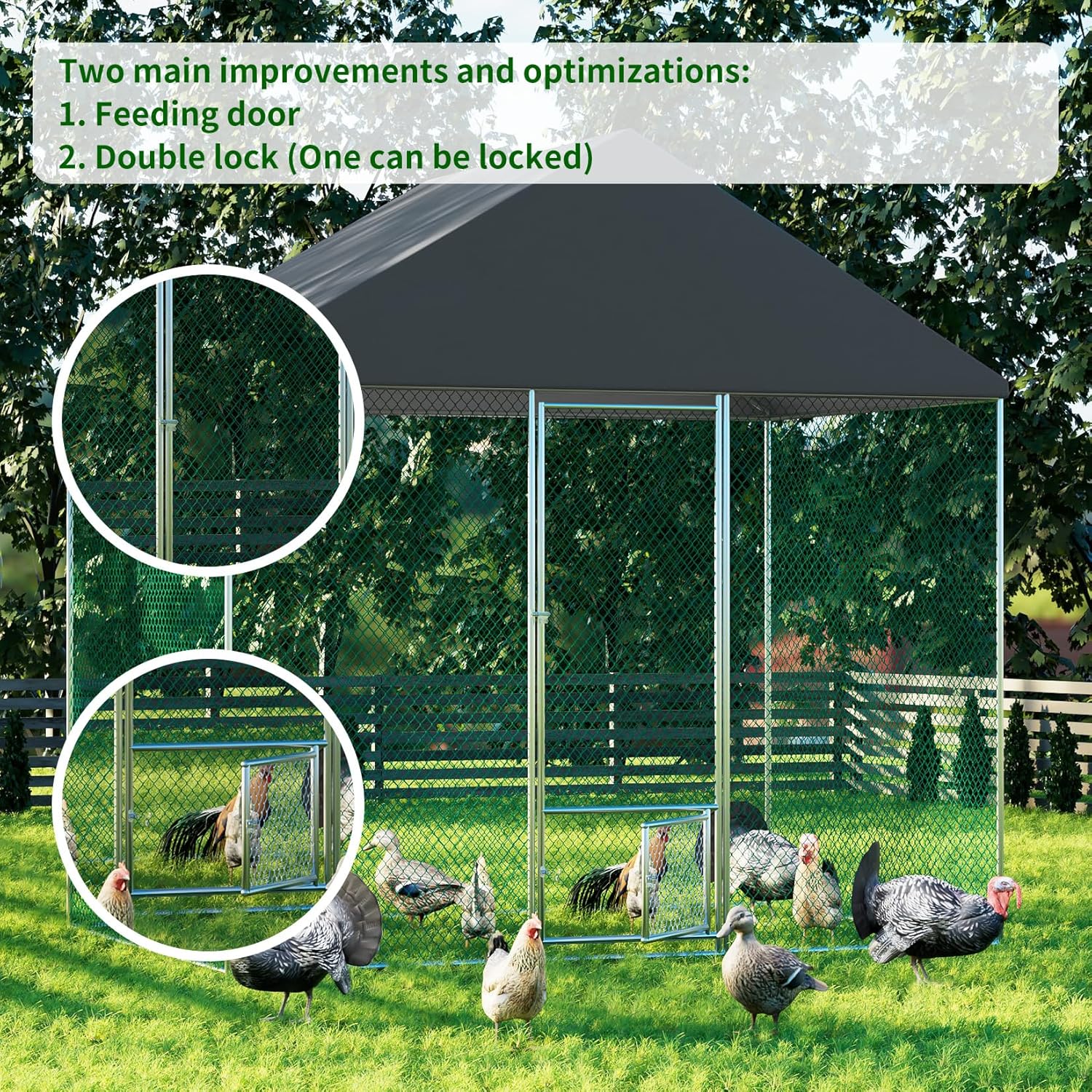 Large Chicken Coop Run Outdoor Walk-in Poultry Hen Cage with Waterproof Cover L485567