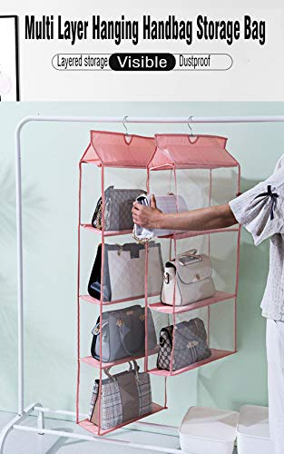 AARAINBOW Hanging Clear Handbag Purse Organizer for Closet with Hook, 4 Pockets, Gray H76508