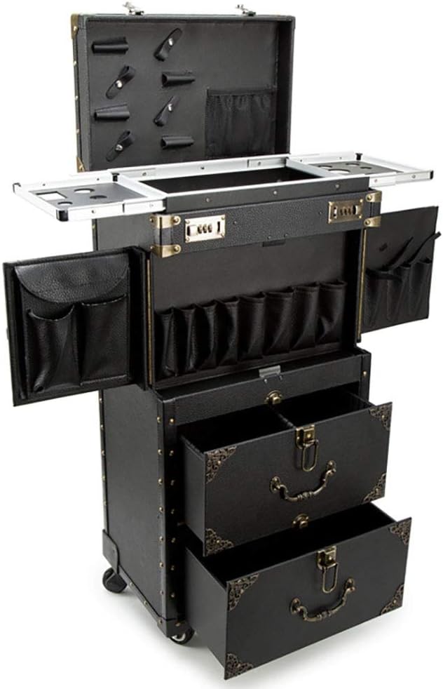 Rolling Lockable Makeup Train Case with Hair Dryer Holder Z5299