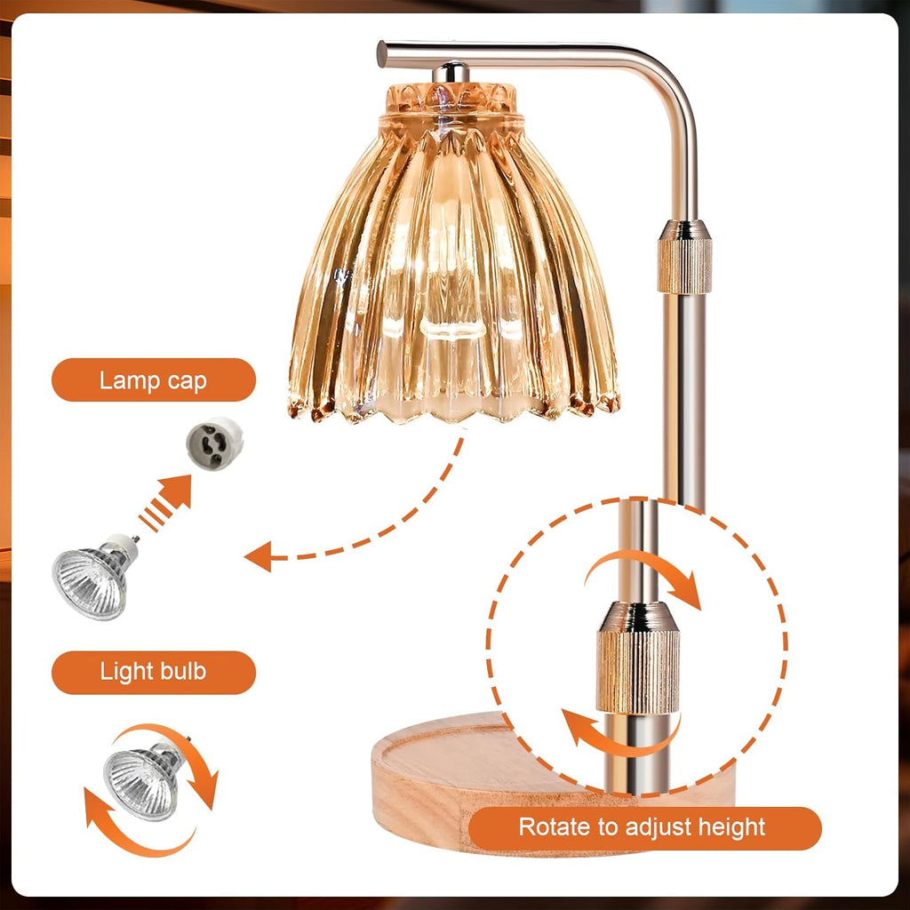 Electric Candle Warmer Lamp with Timer & Dimmer, Glass Design, Includes 2 Bulbs B376