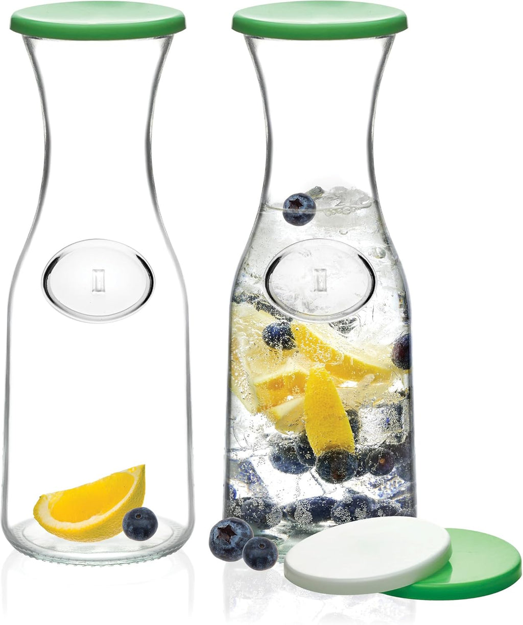 Glass Carafe Pitchers with Lids, 2-Pack for Water, Milk and Juice X906