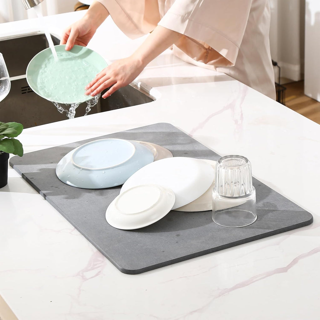 Diatomite Stone Bath Mat Non-Slip Fast Drying Gray 23.62 x 15.3 E800