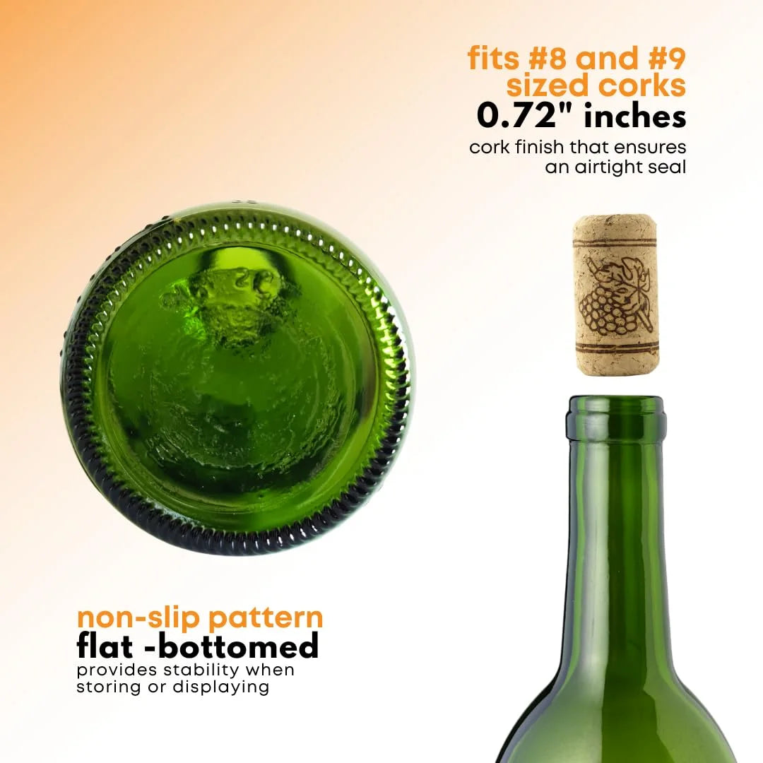 Green Wine Bottles 750ml, Pack of 12 H973