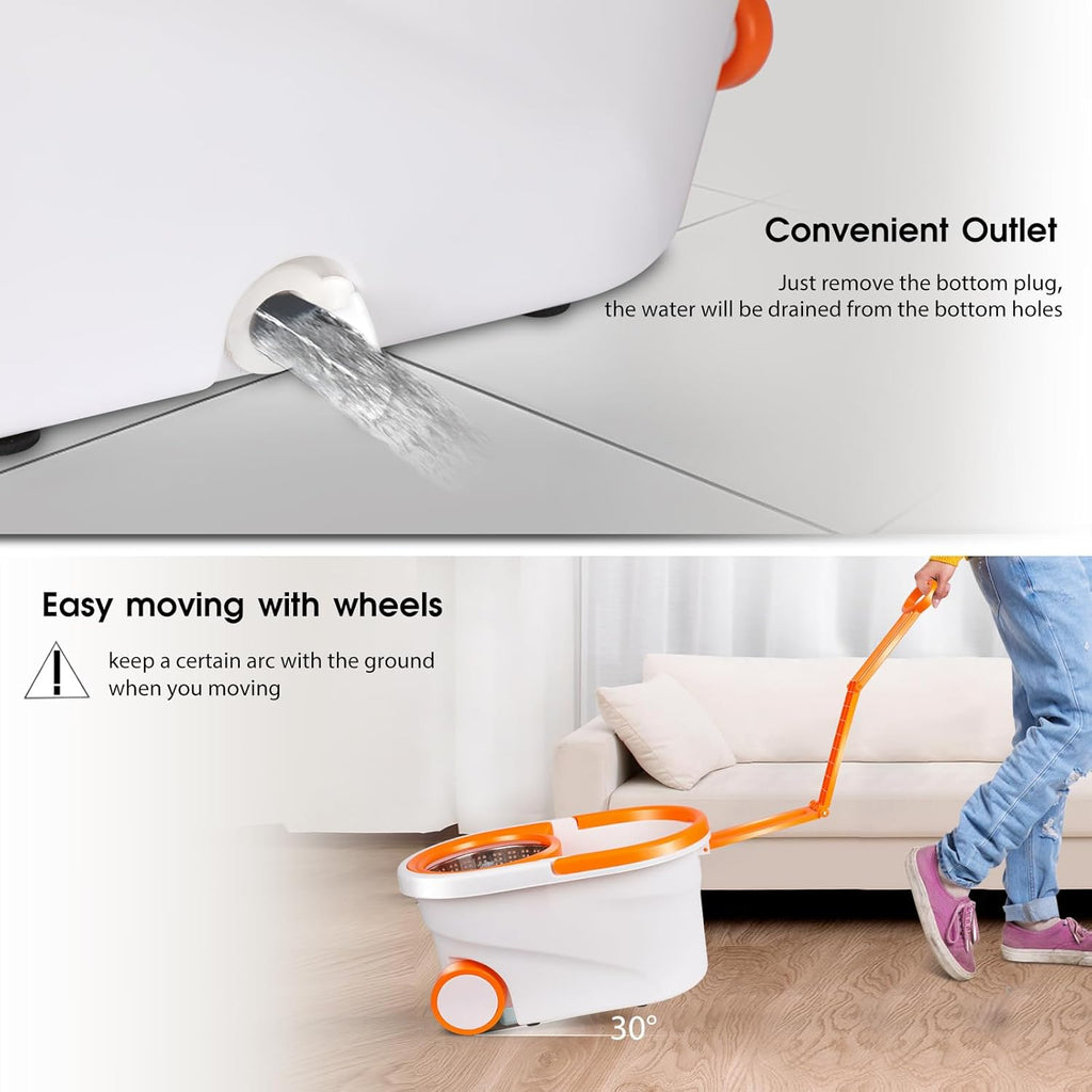 MASTERTOP Spin Mop & Bucket with Wringer, Stainless Steel, 7 Microfiber Refills L7177