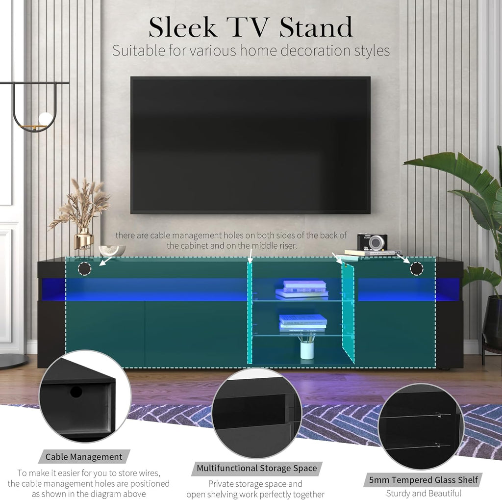 TV Stand for TVs up to 80" with LED Light, Media Console, Black Q40465