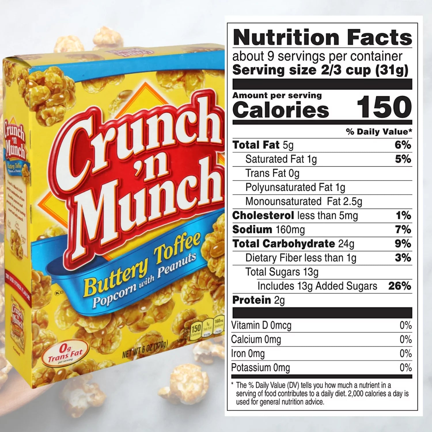 Crunch 'N Munch Buttery Toffee Popcorn with Peanuts, 6 oz Box, 12-Pack with Storage Carrier A208