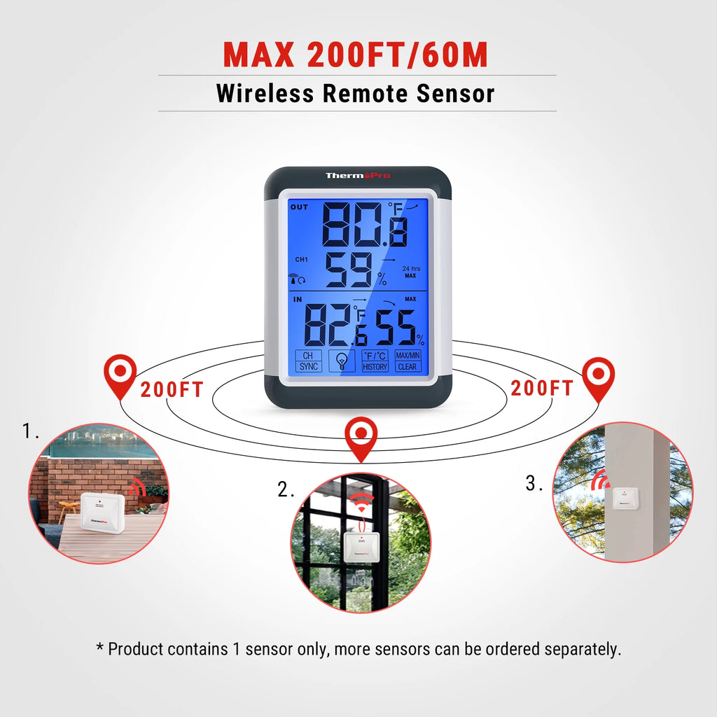 ThermoPro TP65W Indoor Outdoor Thermometer Wireless Hygrometer with Touchscreen Q1615