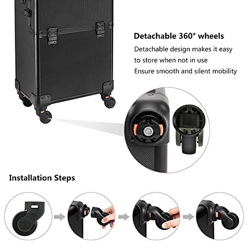 Rolling Makeup Train Case with Removable Wheels, Black D763
