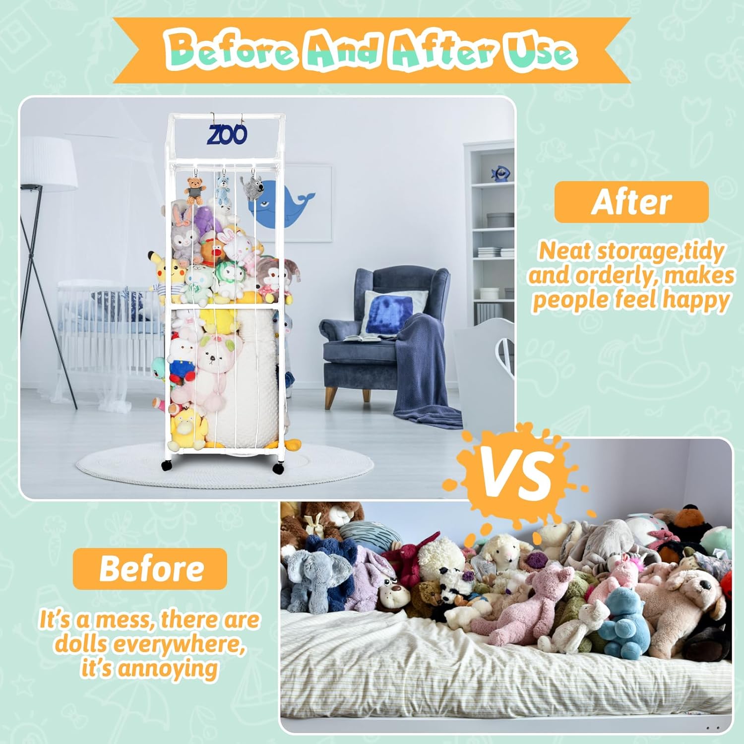 Stuffed Animal Storage Zoo Holder with Elastic Band and Net E5028