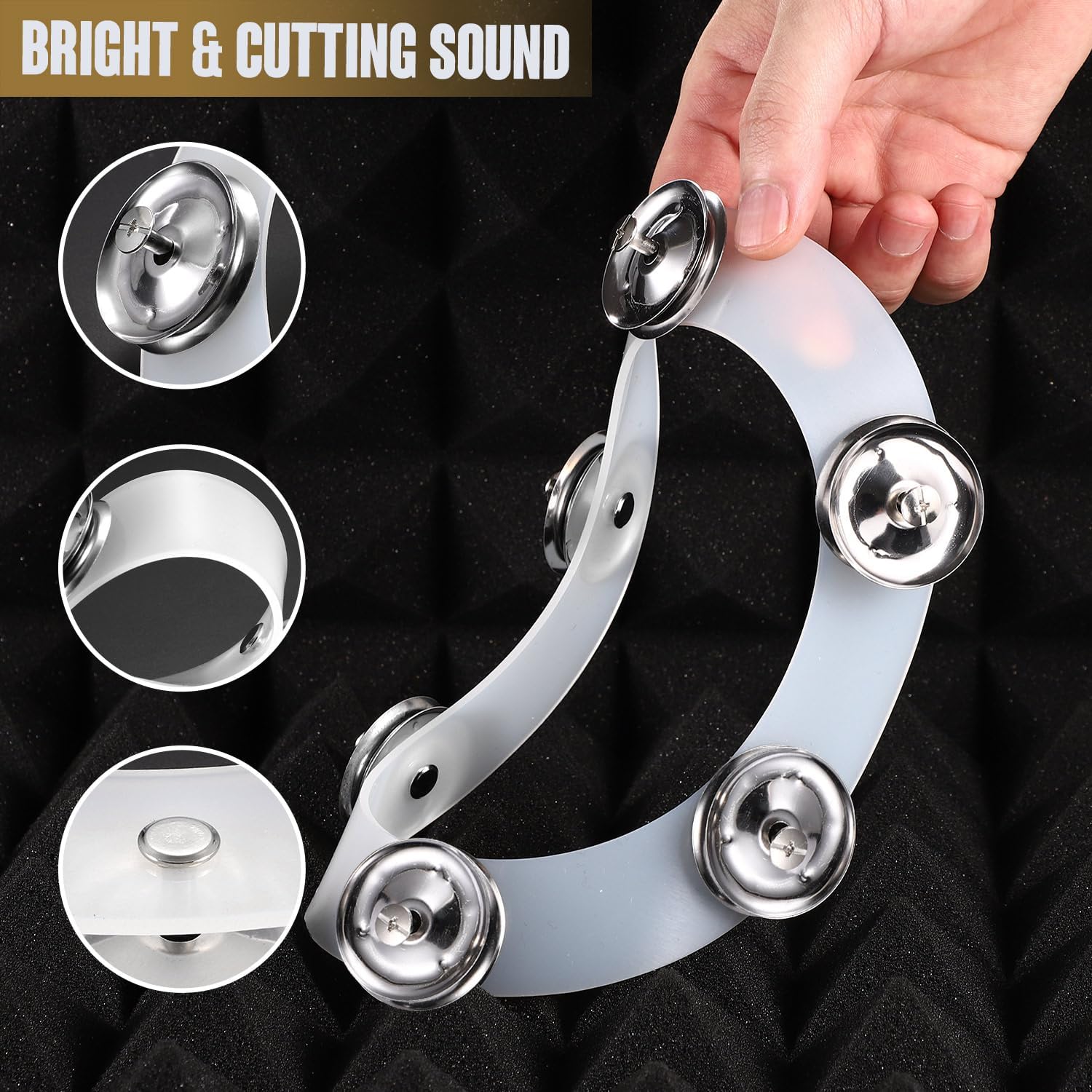 Facmogu Cymbal Hi-hat Tambourine, Silicone Single Row with Stainless Steel Jingles C3778
