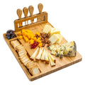BlauKe® Bamboo Cheese Board and Knife Set 14x11 inch – Wood Cheese Cutting Board, Serving Tray Platter, Charcuterie Board Set with 4 Cheese Knives