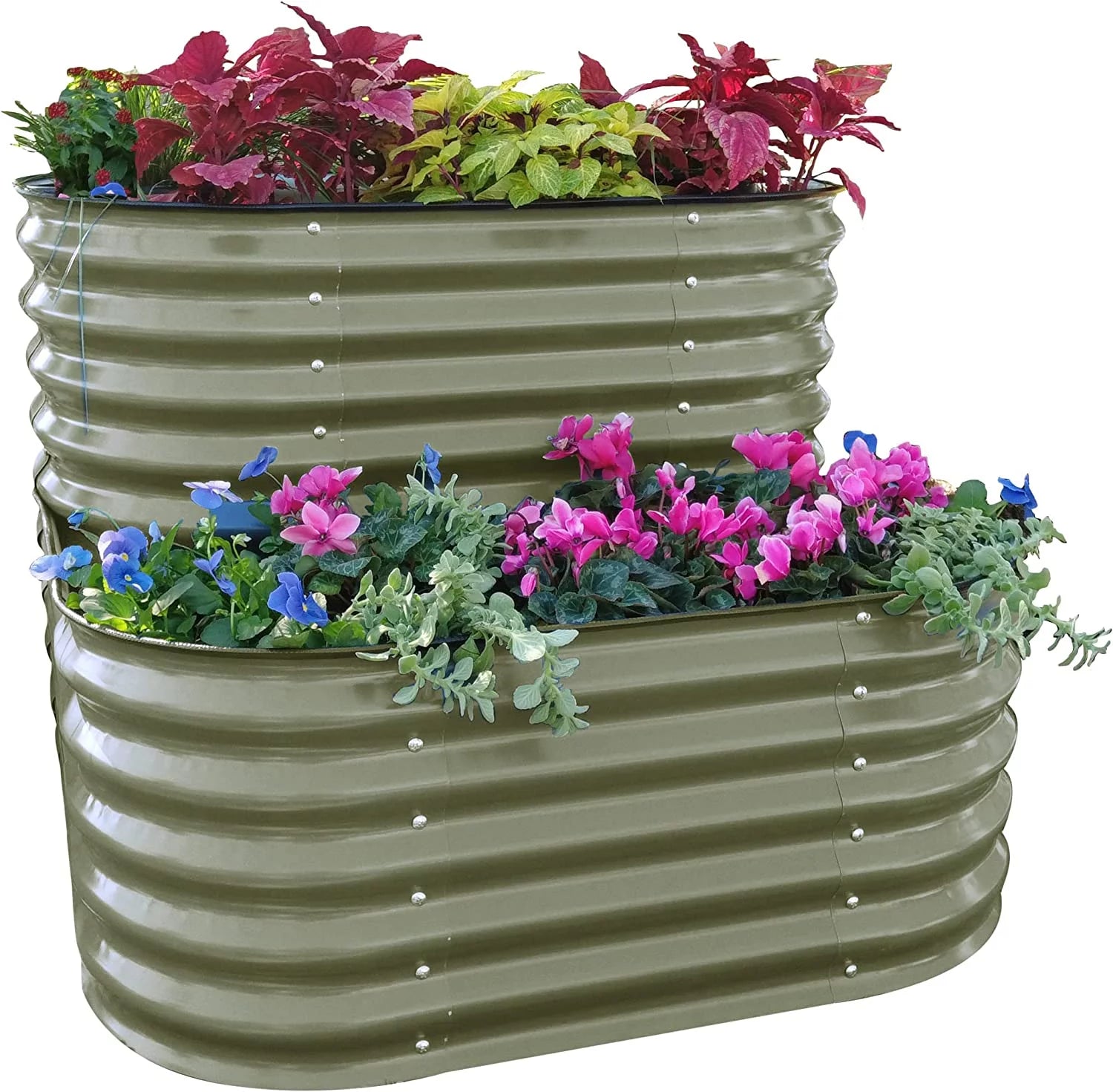 Vego Garden Cascading Metal Raised Gardening Bed Kit - Olive Green