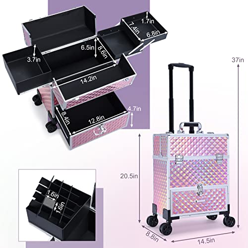 Adazzo Professional Rolling Makeup Case for Makeup Artists Cosmetic Train Case D974