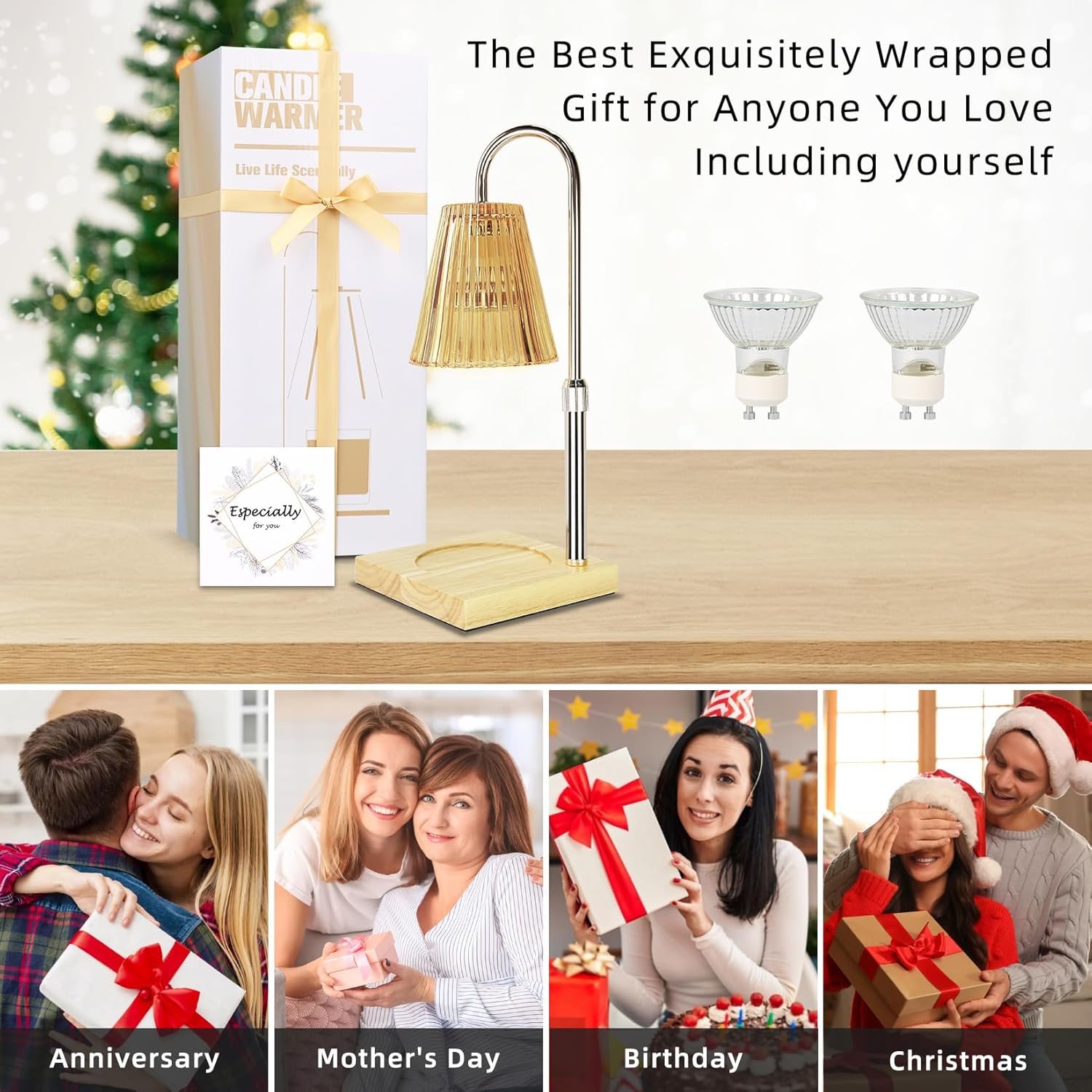 CHENBEN Candle Warmer Lamp, Dimmable with Timer, Champagne Gold B54363