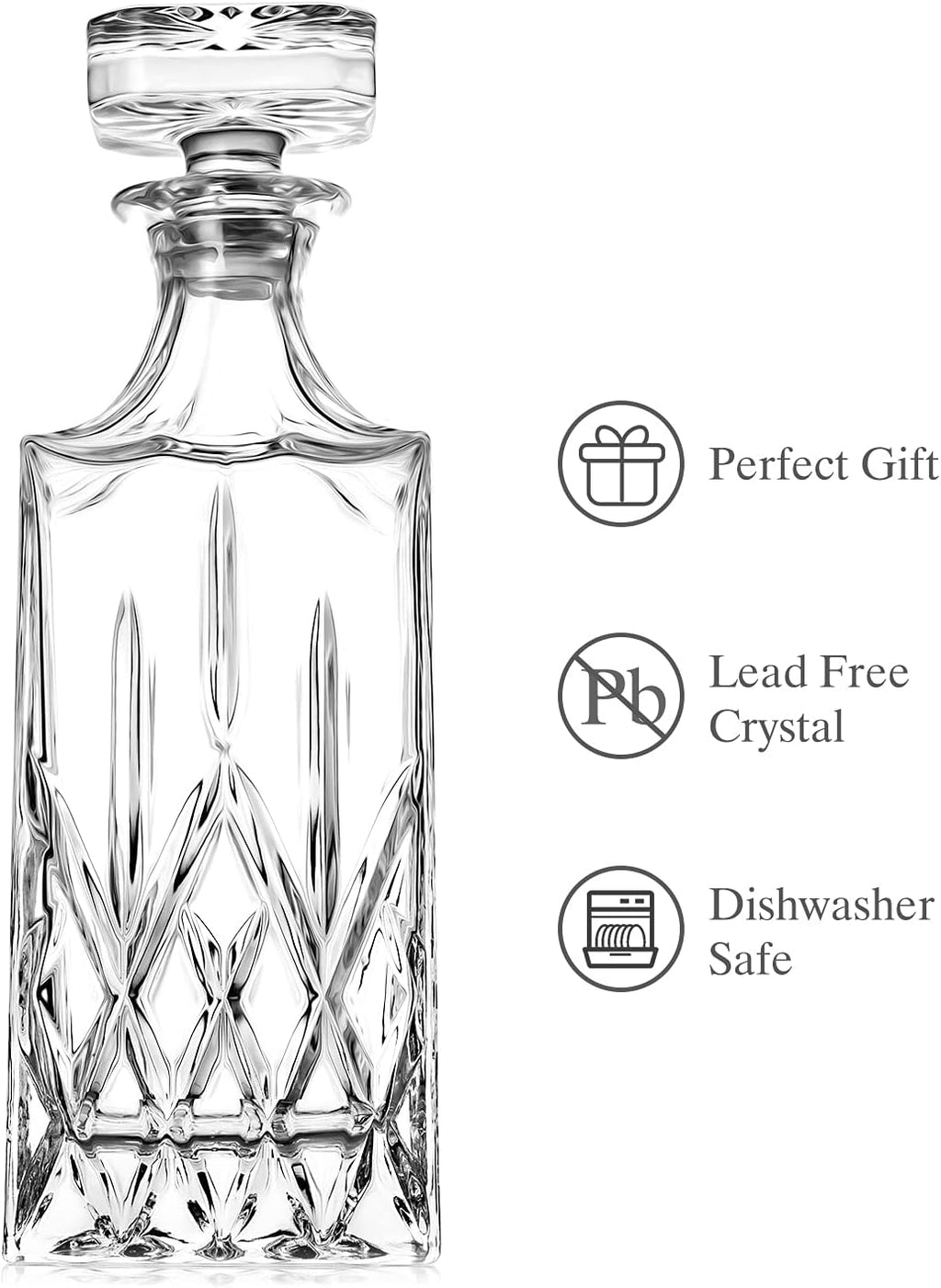 Whiskey Decanter with Glass Stopper, 25 oz Lead-Free Crystal C3862