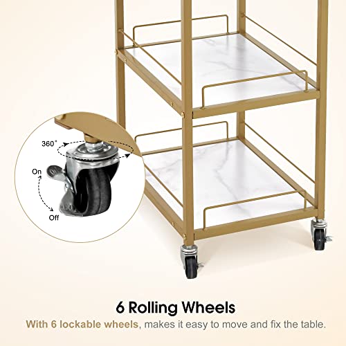 BarberPub Multifunctional Nail Table with Rolling Wheels, White V4614