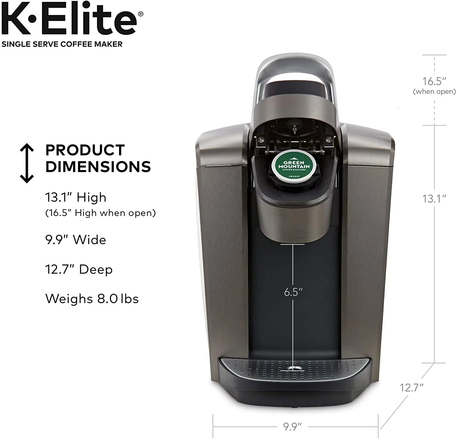 Keurig K-Elite Coffee Maker, Single Serve K-Cup Pod Brewer, Brushed Slate P546