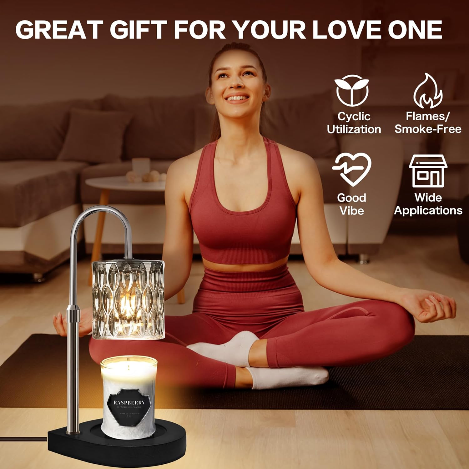 Candle Warmer Lamp with 3 Bulbs, Adjustable Height, Timer (Black) X56806