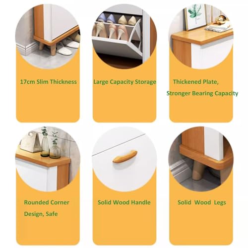 Slim Hidden Shoe Cabinet 3 Flip Drawers Wooden Tall Shoe Storage V823007