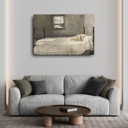SDFWETGX Andrew Wyeth 1965 Dog Lying on Bed Canvas Painting Wall Art Poster 24x16inch Z18583