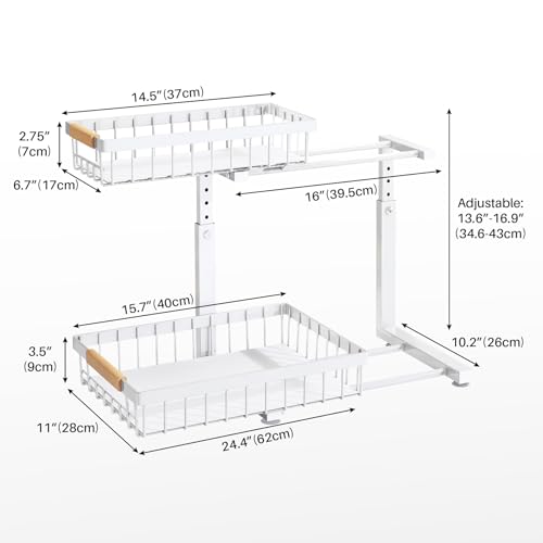 Under Sink Organizer 2 Pack, 2 Tier Metal Slide Out Shelf for Kitchen Bathroom Z6321