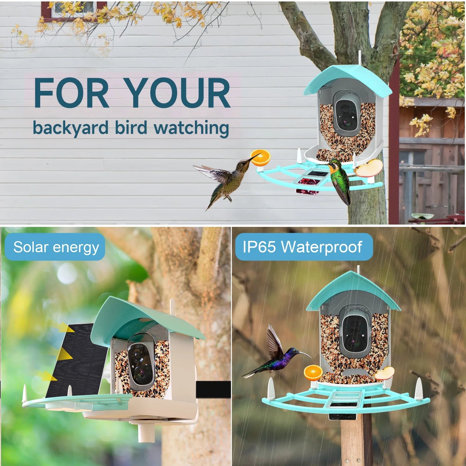 Smart Bird Feeder with Camera Solar Powered 1080P WiFi Waterproof S736795