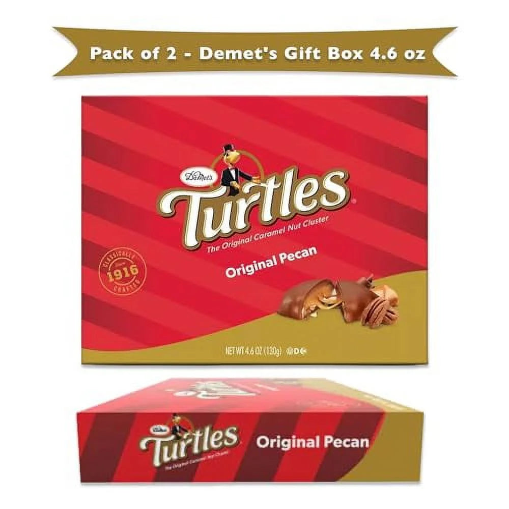 Demet's Turtles Gift Box 4.6oz Pack of 2 Christmas Stocking Stuffer Candy