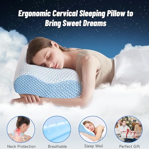 Ergonomic Memory Foam Neck Pillow for Sleeping and Neck Pain Relief, Blue M6774