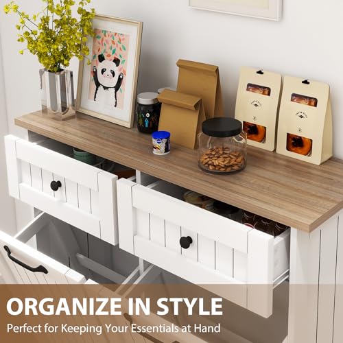 HTK Double Tilt Out Trash Cabinet for Kitchen, White N961663