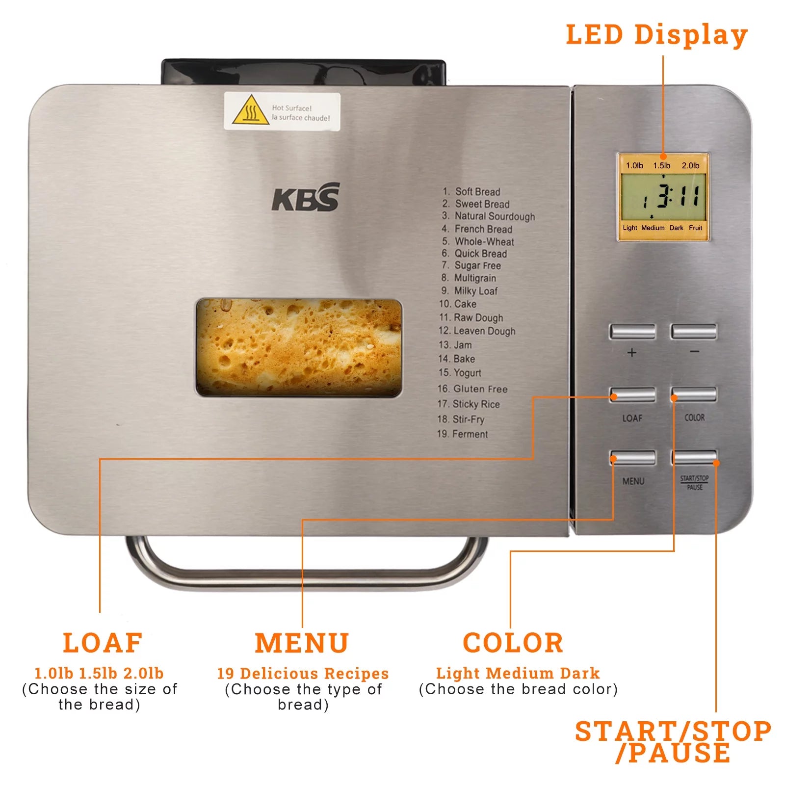 KBS 19-in-1 2LB Bread Maker Machine Stainless Steel W5244