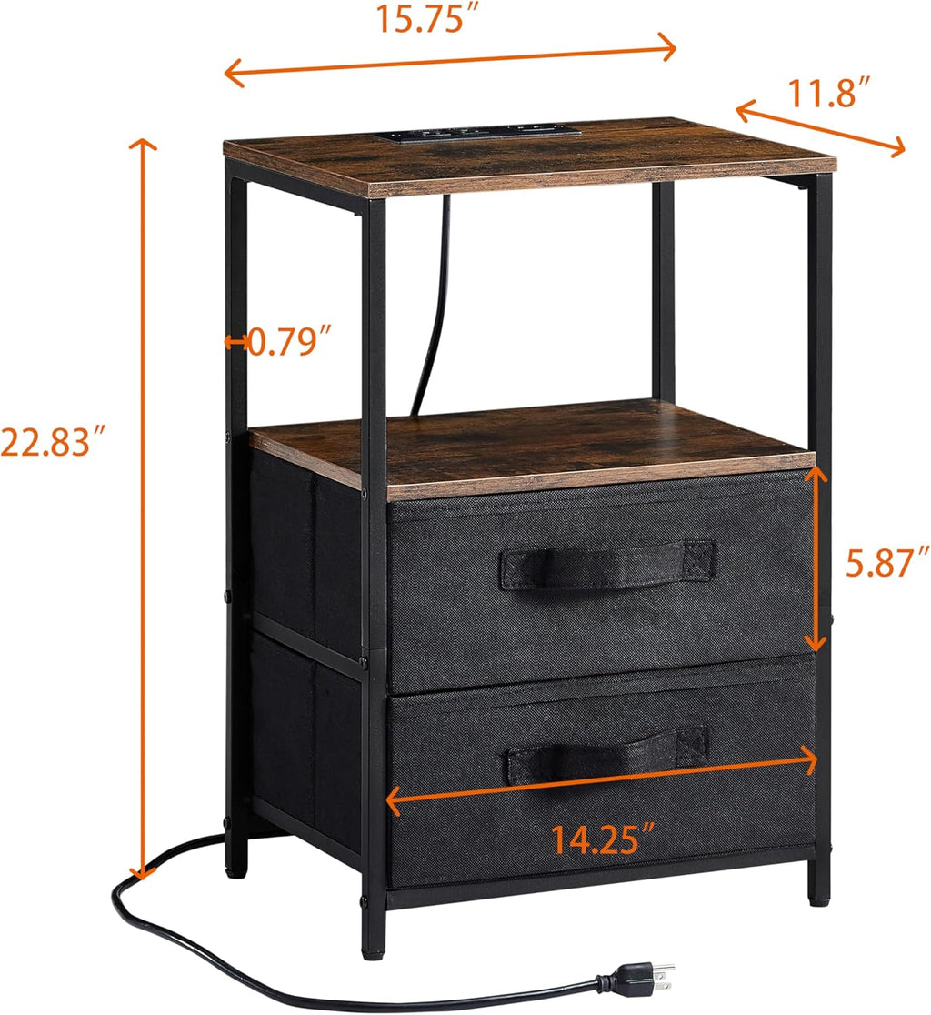 End Table with Charging Station, 2 Drawers & Storage Shelf C60090