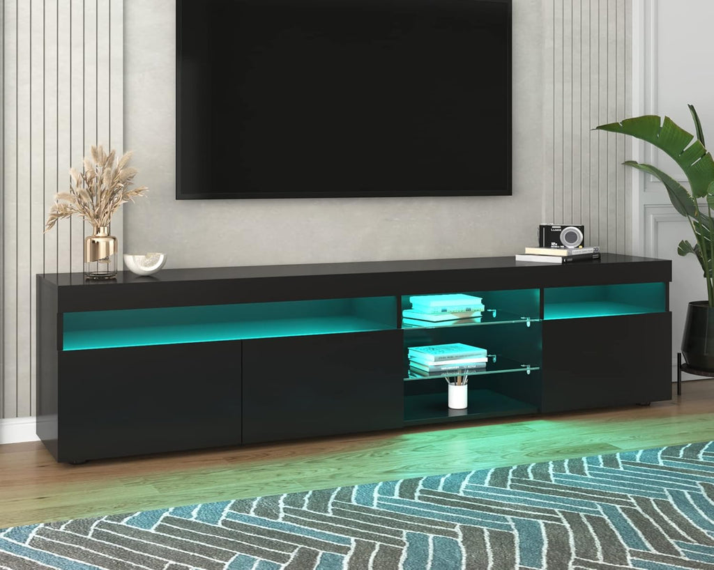 TV Stand for TVs up to 80" with LED Light, Media Console, Black Q40465