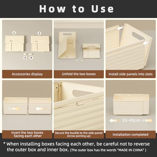 Retractable Plastic Storage Bins with Handles, Stackable, White, 3.84L, 3PCS T663