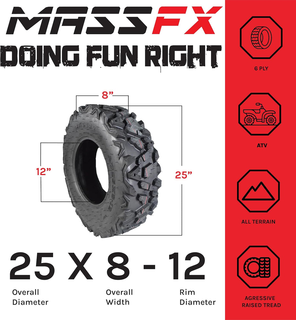 KT MASSFX 25x8-12 25x10-12 ATV UTV All-Terrain Tire Set 6 Ply R2101