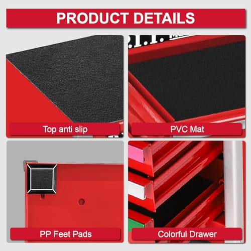 P.I.T. Mini Red Tool Box with 5 Drawers, Portable Steel Storage Case Q478