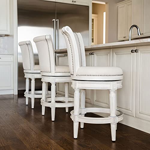 Maven Lane Pullman 31 Inch Upholstered Barstool with Back, Weathered Oak, Set of 3 B7188