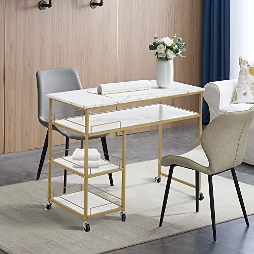 BarberPub Multifunctional Nail Table with Rolling Wheels, White V4614
