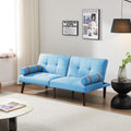 Linen Futon Sofa Loveseat Convertible Sleeper Bed with Solid Wood Legs Adjustable Backrests for Living Room Blue Lake House Modern Contemporary Fabric