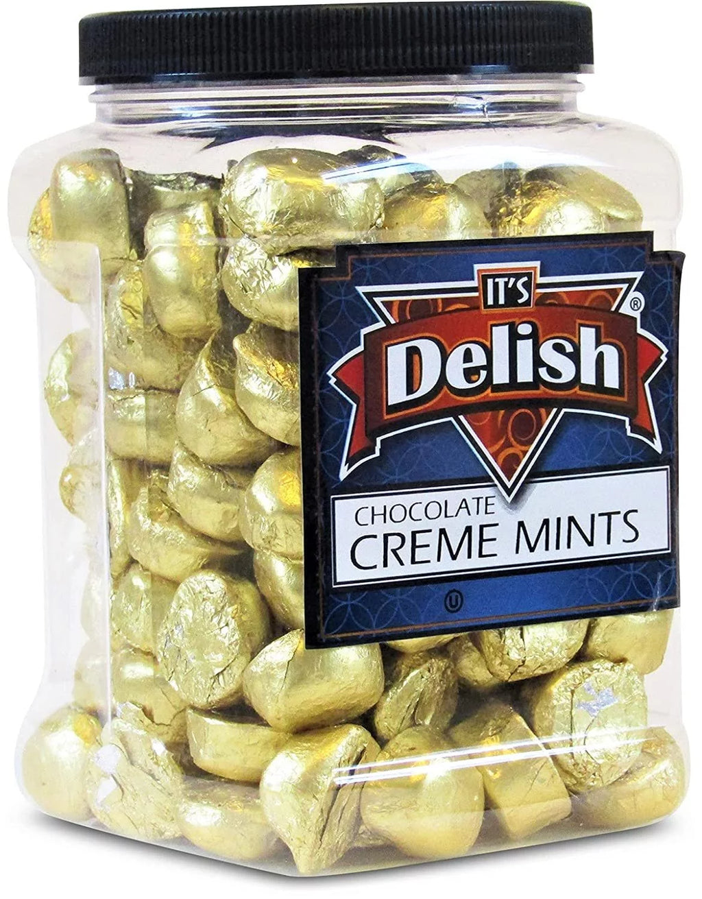 Gourmet Chocolate Creme Mints by Its Delish  3 LBS 48 Oz Jumbo Reusable Container  Premium Dark Chocolate Covered Mint Cream Individually Wrapped in Fancy Gold Foil  Certified Kosher Parve