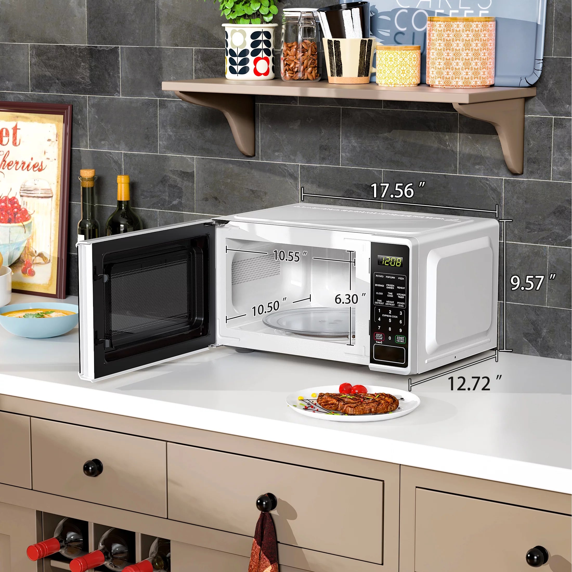 Mainstays 0.7 Cu Ft Countertop Microwave Oven, 700W, White D202