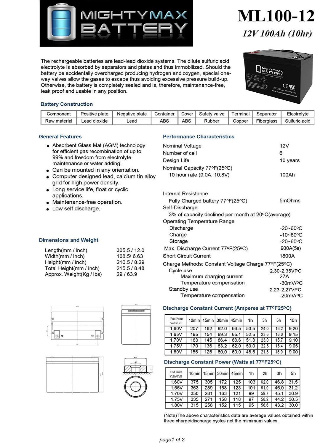 Mighty Max 12V 100AH Deep Cycle VRLA Battery I145