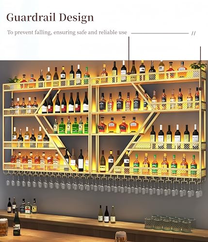 79/94/118" Metal Wall Mounted Wine Rack with LED Light, Black with Blue LED, 3 Tier V78079