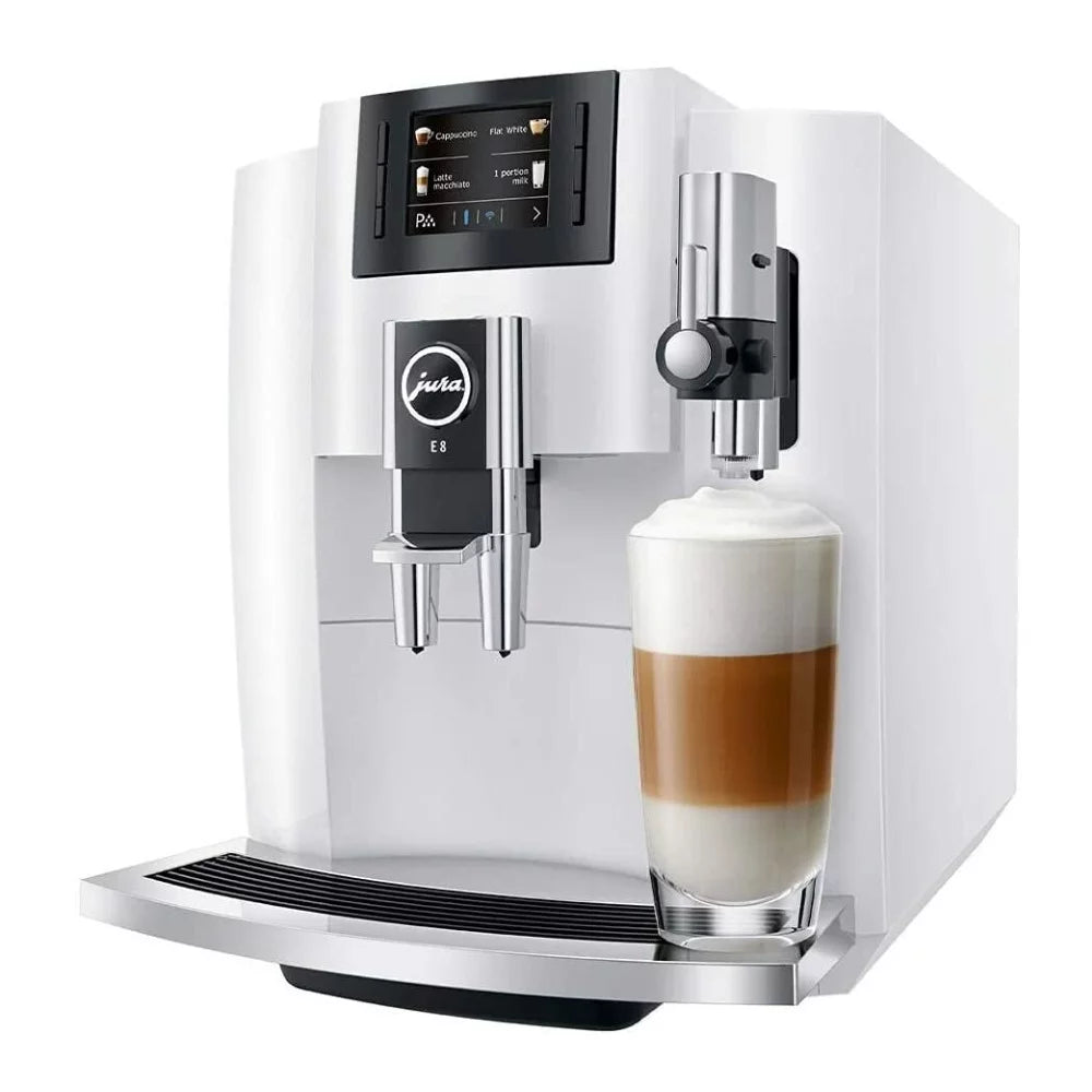 Jura E8 Automatic Espresso Machine Piano White with Glass Milk Container Z627