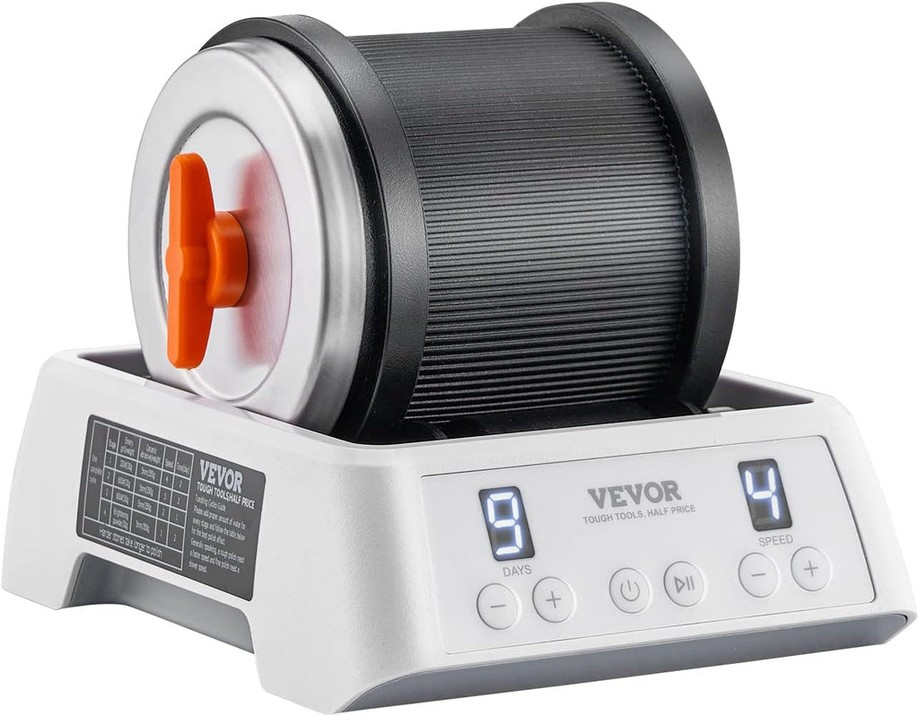 VEVOR Direct Drive Rock Tumbler Kit, 4-Speed, 9-Day Timer, Rock Polisher with Gemstones & Grits D2658